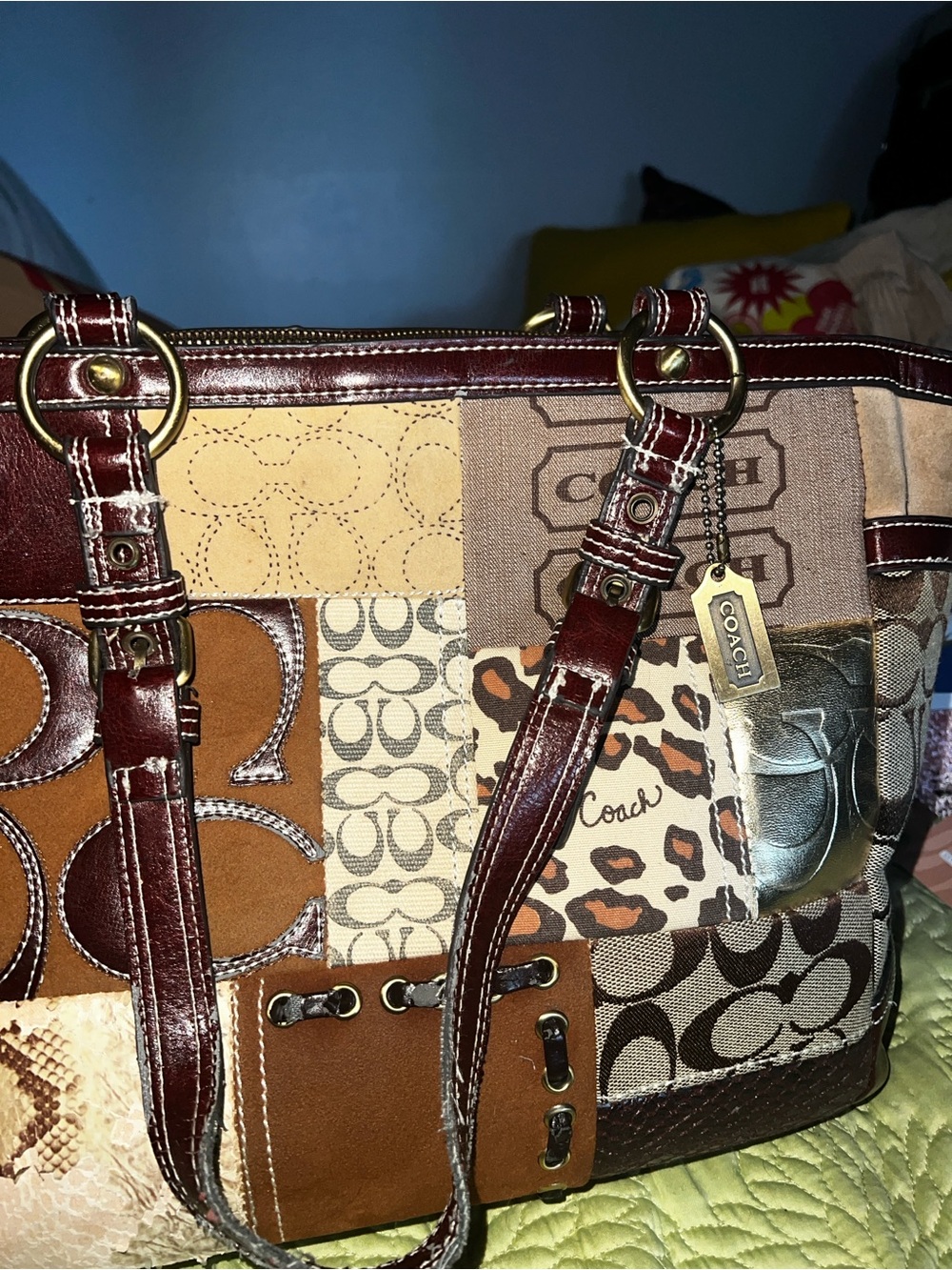 Coach Patchwork Tote in Brown and Tan Multi